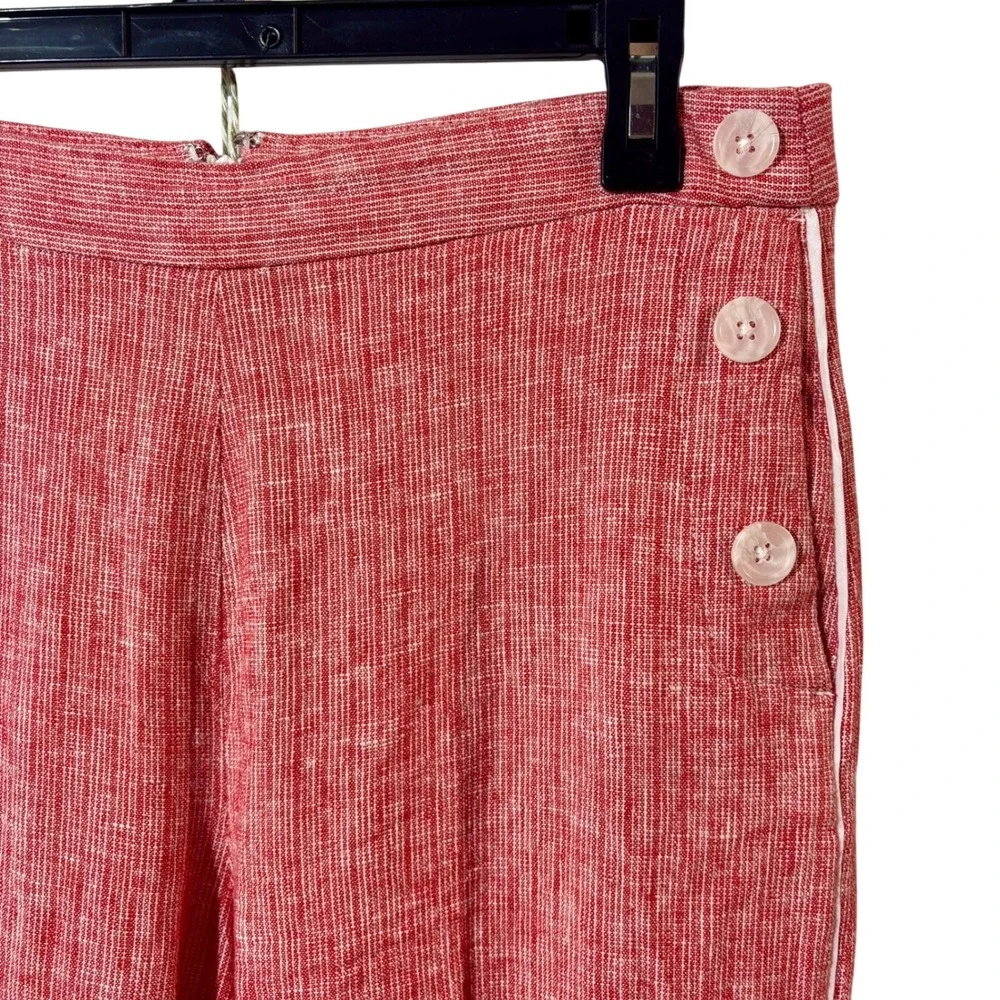 Banana Republic Linen Blend Red Striped Sailor Button Pant Cream Stripe Wide Leg